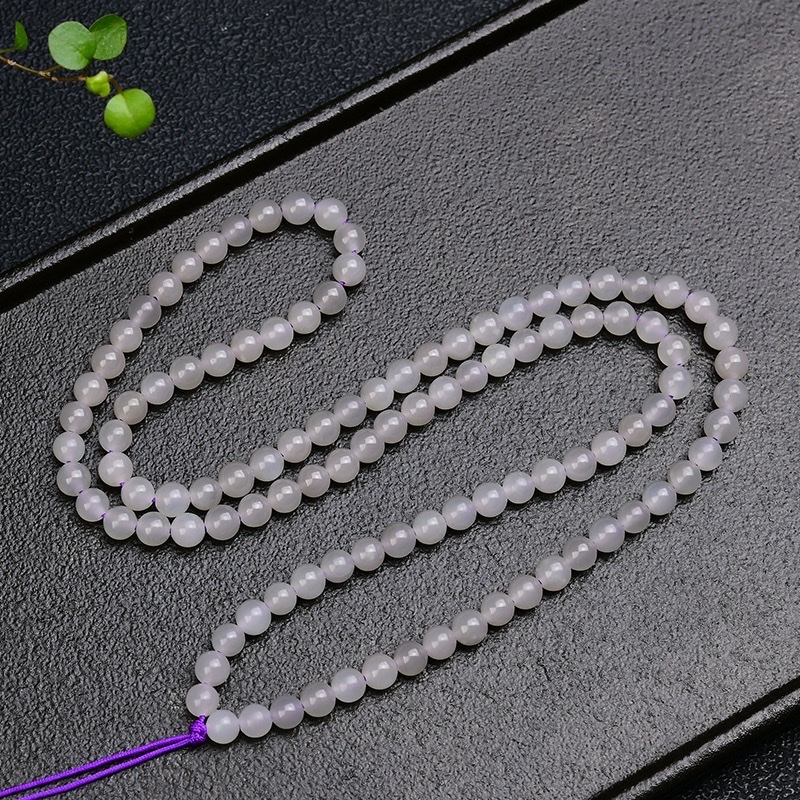 Natural smoky purple Hetian jade 6mm 108-piece long chain DIY necklace bracelet for women, high-end natural jade Hetian jade bracelet wholesale detail image 2