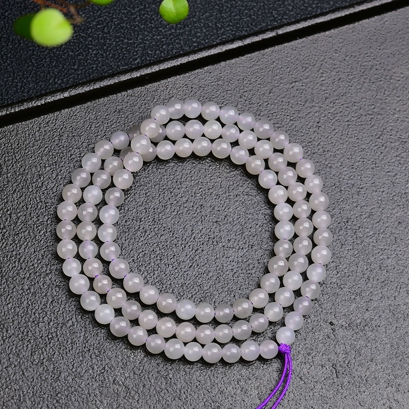 Natural smoky purple Hetian jade 6mm 108-piece long chain DIY necklace bracelet for women, high-end natural jade Hetian jade bracelet wholesale detail image 3