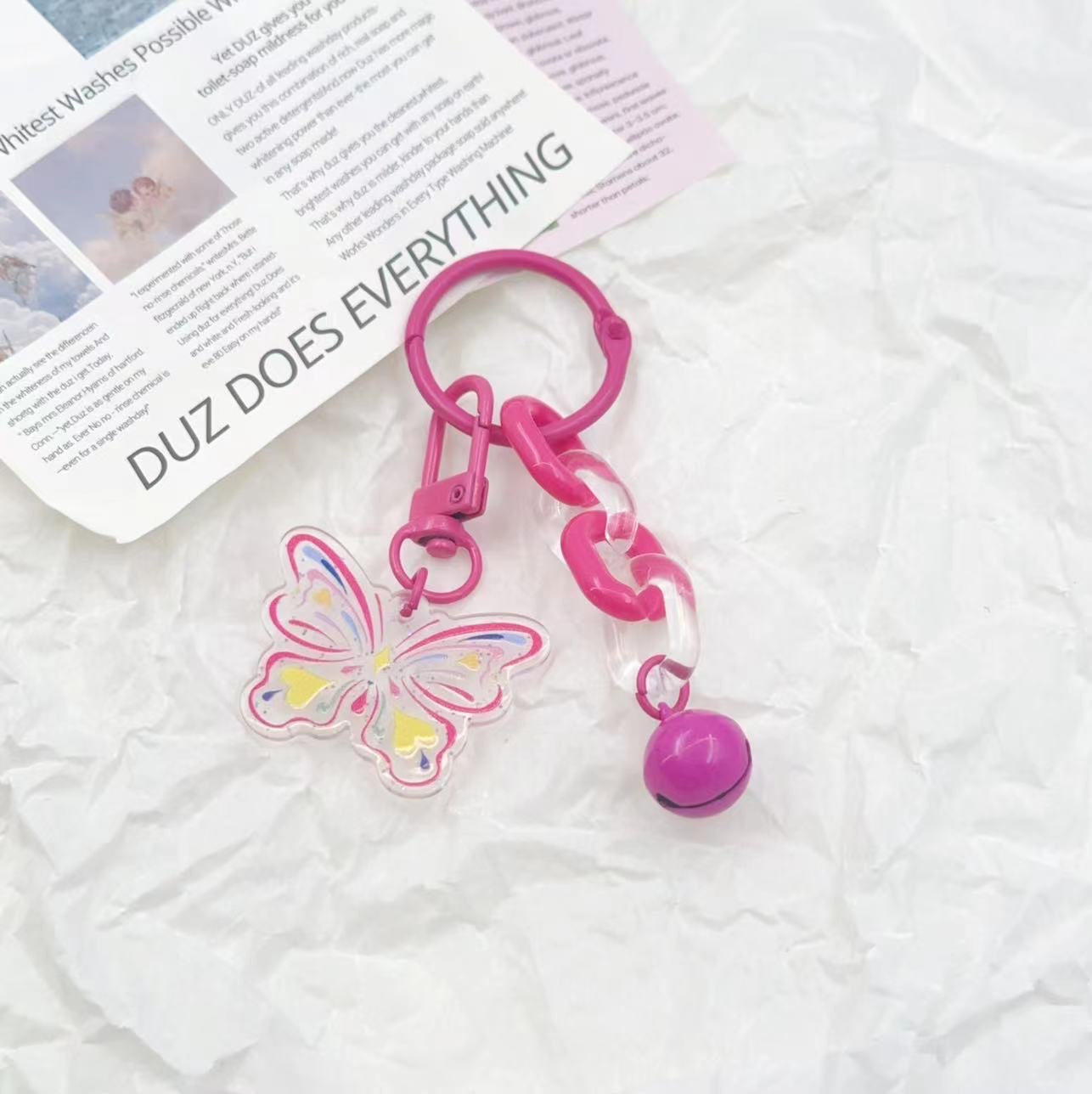 创意蝴蝶铃铛钥匙扣挂件小清新彩色亚克力链钥匙扣挂件详情图4