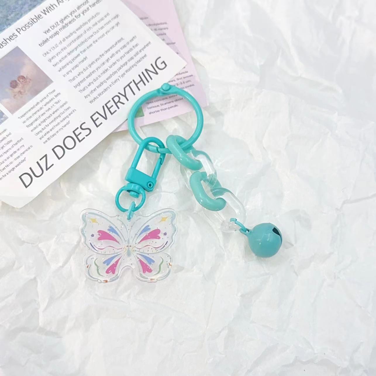 创意蝴蝶铃铛钥匙扣挂件小清新彩色亚克力链钥匙扣挂件详情图6