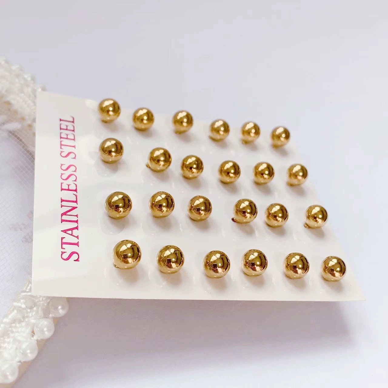 跨境钛钢耳钉甜美欧美时尚不锈钢简约款式一卡装12对源头厂家直销