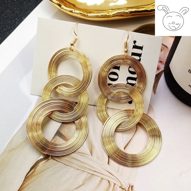 外贸夸张欧美复古几何多层金属圆圈圈耳环女网红个性夜店耳钉耳坠饰品详情图2