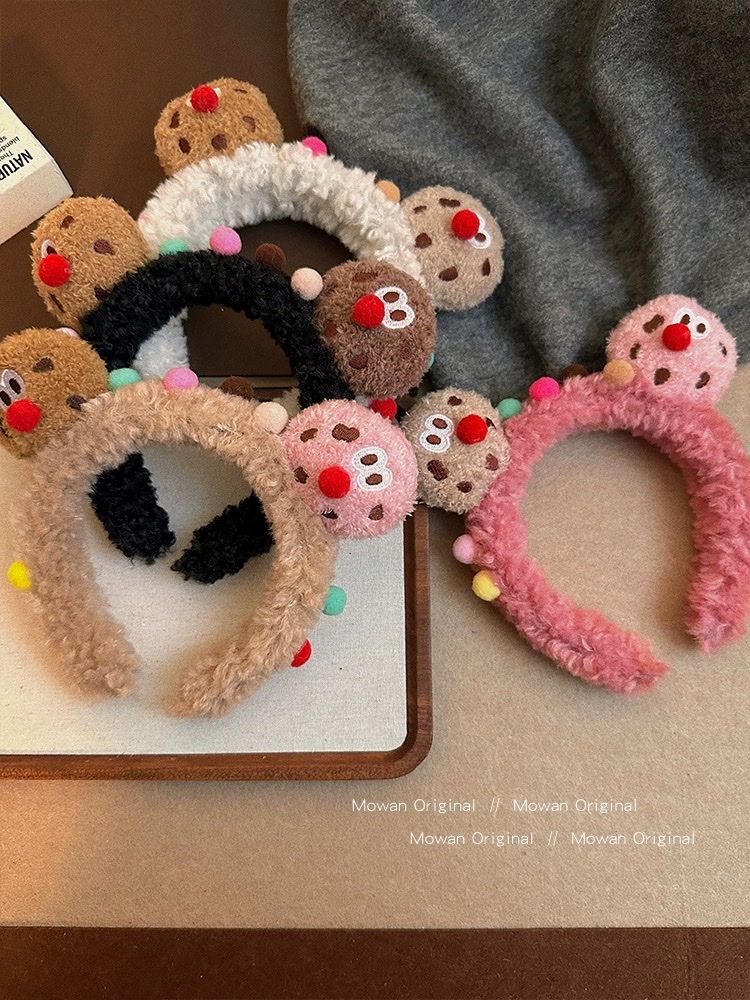 可爱曲奇毛绒发箍女2024新款春夏洗脸专用压发头箍发饰高颅顶发卡发箍发箍白底实物图