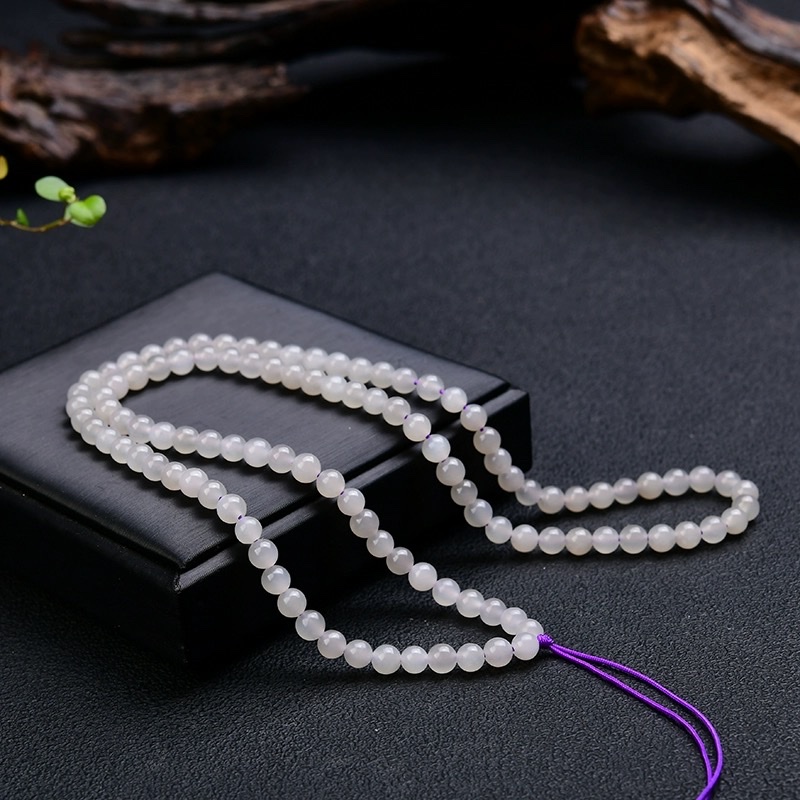 Natural smoky purple Hetian jade 6mm 108-piece long chain DIY necklace bracelet for women, high-end natural jade Hetian jade bracelet wholesale