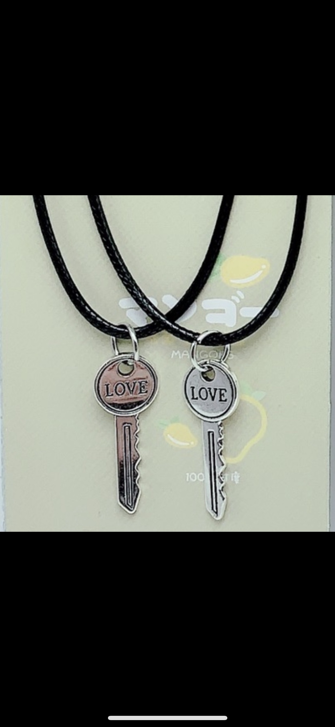 Black Korean wax thread couple's heart double key necklace, exclusive for the two-yuan store Specification image