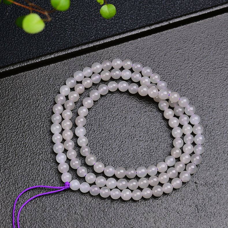 Natural smoky purple Hetian jade 6mm 108-piece long chain DIY necklace bracelet for women, high-end natural jade Hetian jade bracelet wholesale detail image 4
