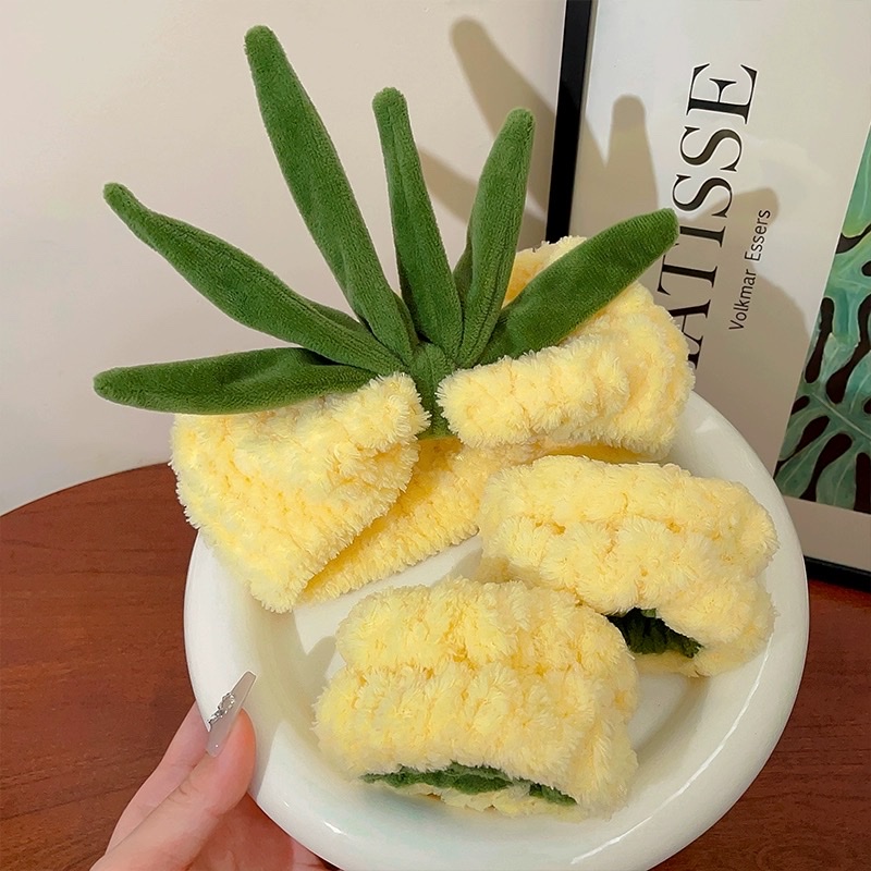 甜美可爱菠萝洗脸毛绒束发带女洗漱敷面膜专用防滑发箍搞怪头箍发箍
