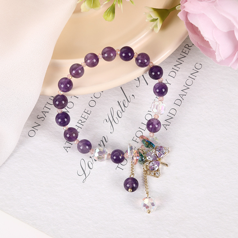 韩系紫晶石水晶手链女银杏吊坠手串百搭ins风手饰闺蜜送礼饰品 详情图4
