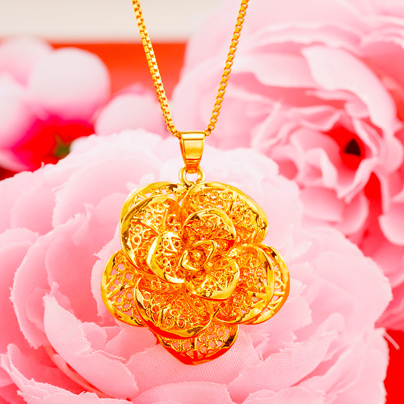 Genuine duty-free large gold flower pendant for women, new anti-real flower necklace, versatile bracelet for mom Item Picture