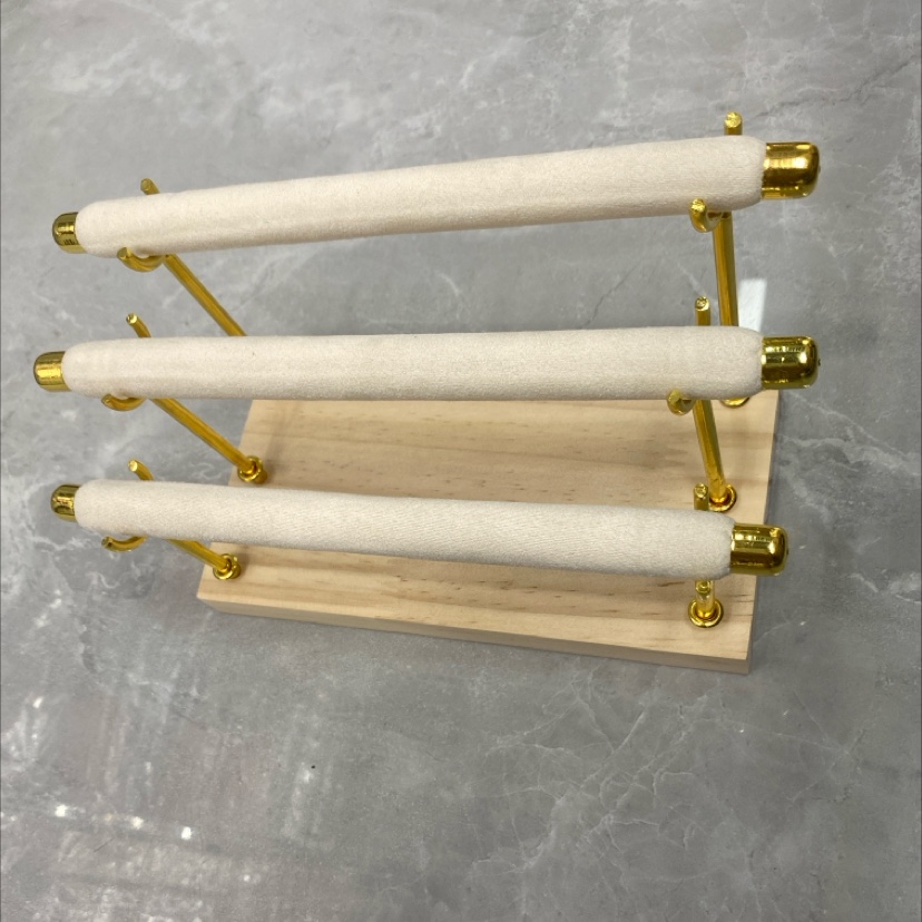 展示三层金边戒指架米色详情图3