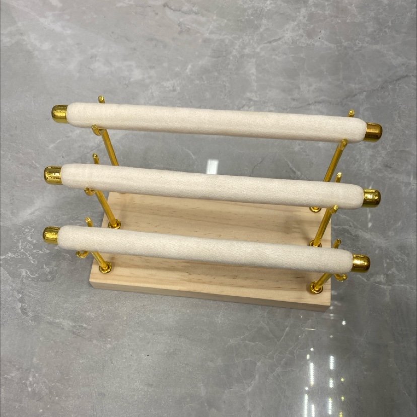 展示三层金边戒指架米色详情图2