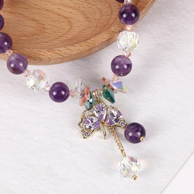 韩系紫晶石水晶手链女银杏吊坠手串百搭ins风手饰闺蜜送礼饰品 细节图