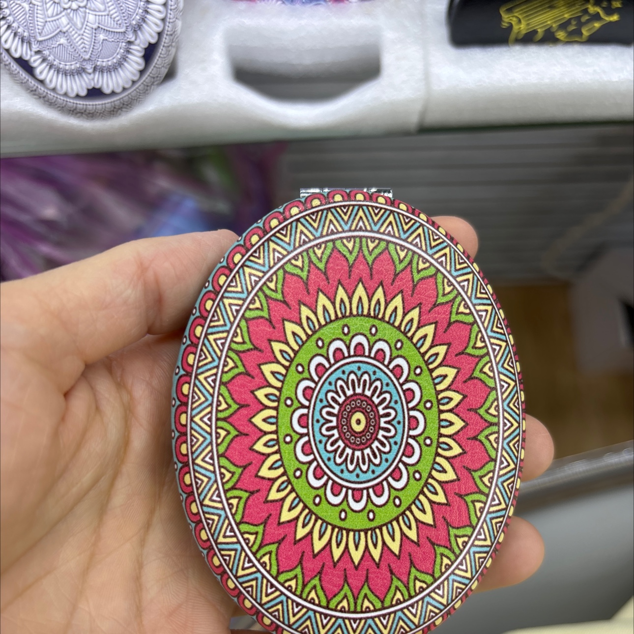 民族风化妆镜迷你化妆镜小可爱PU化妆镜随身便携简约美容小镜子折叠创意迷你双面圆补妆小镜子迷你手持翻盖折叠方形简约卡通随身详情图14