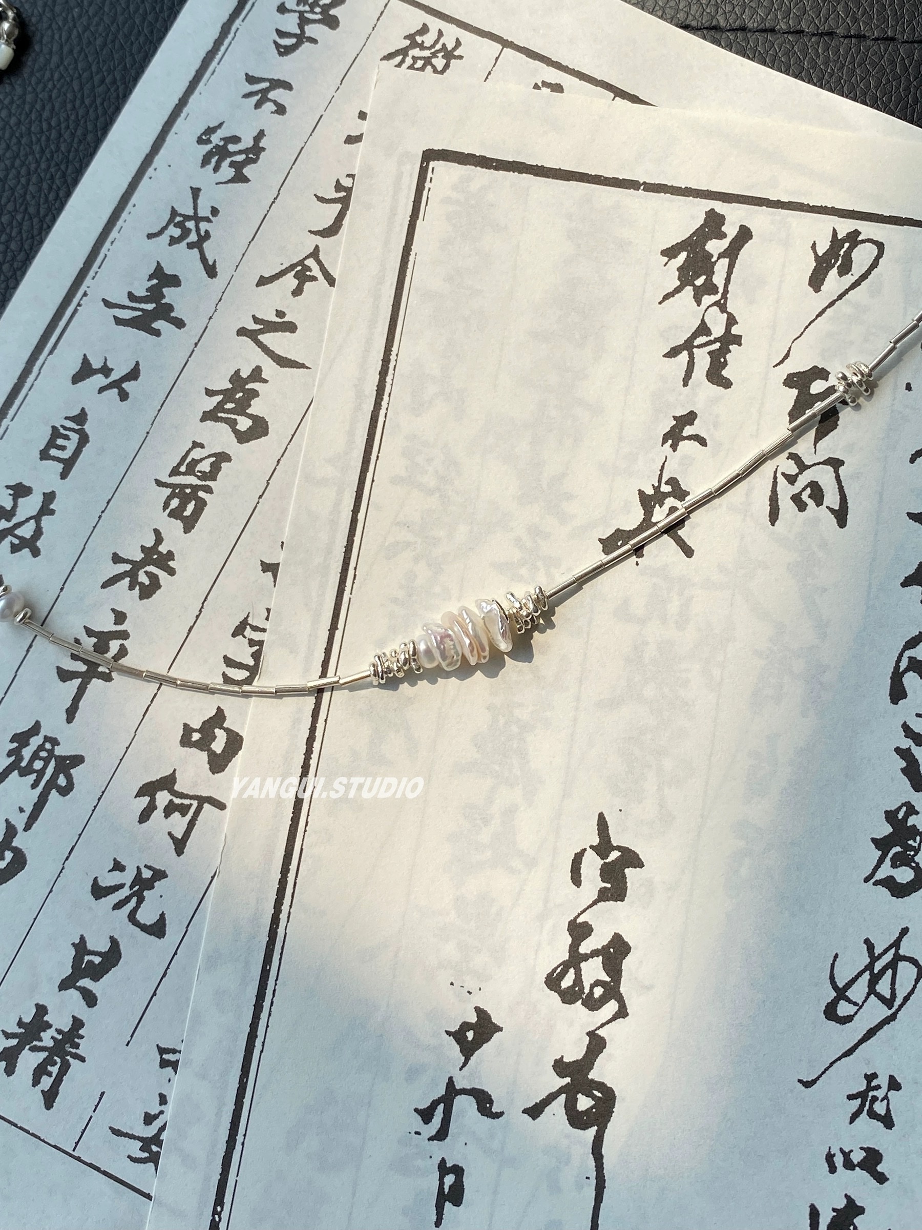 "Manhe" pure silver S990 natural pearl collarbone chain, simple, light luxury and niche design necklace, layered beaded chain necklace, necklace, short women's accessory necklace, pearl necklace, pearl silver jewelry, silver jewelry detail image 6