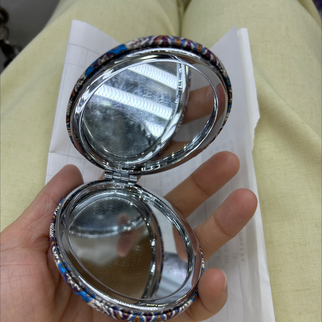 民族风化妆镜迷你化妆镜小可爱PU化妆镜随身便携简约美容小镜子折叠创意迷你双面圆补妆小镜子迷你手持翻盖折叠方形简约卡通随身细节图