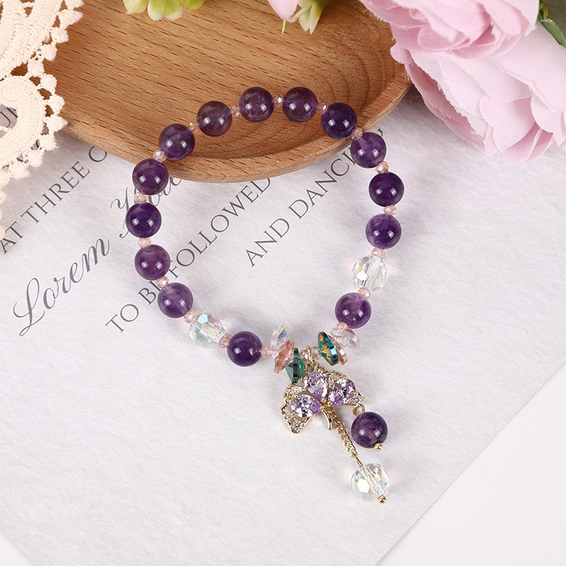 韩系紫晶石水晶手链女银杏吊坠手串百搭ins风手饰闺蜜送礼饰品 