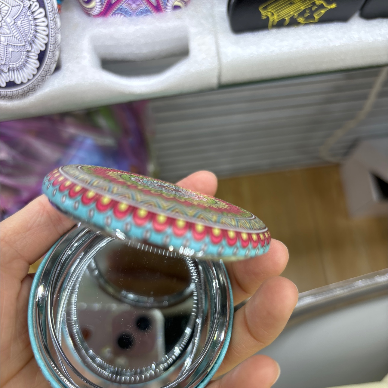 民族风化妆镜迷你化妆镜小可爱PU化妆镜随身便携简约美容小镜子折叠创意迷你双面圆补妆小镜子迷你手持翻盖折叠方形简约卡通随身详情图15