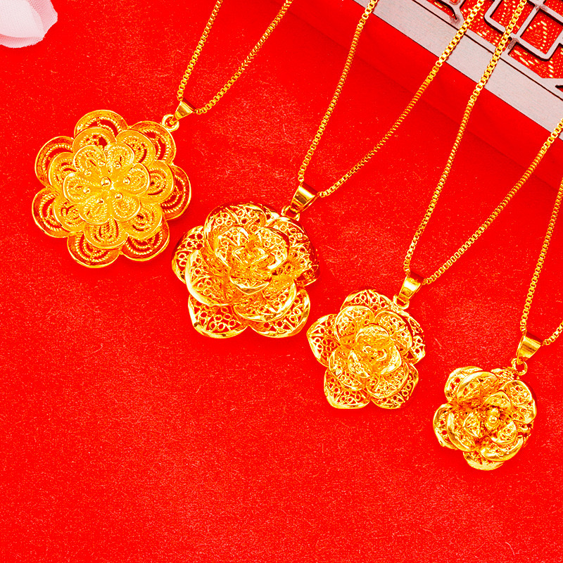 Genuine duty-free large gold flower pendant for women, new anti-real flower necklace, versatile bracelet for mom details Picture