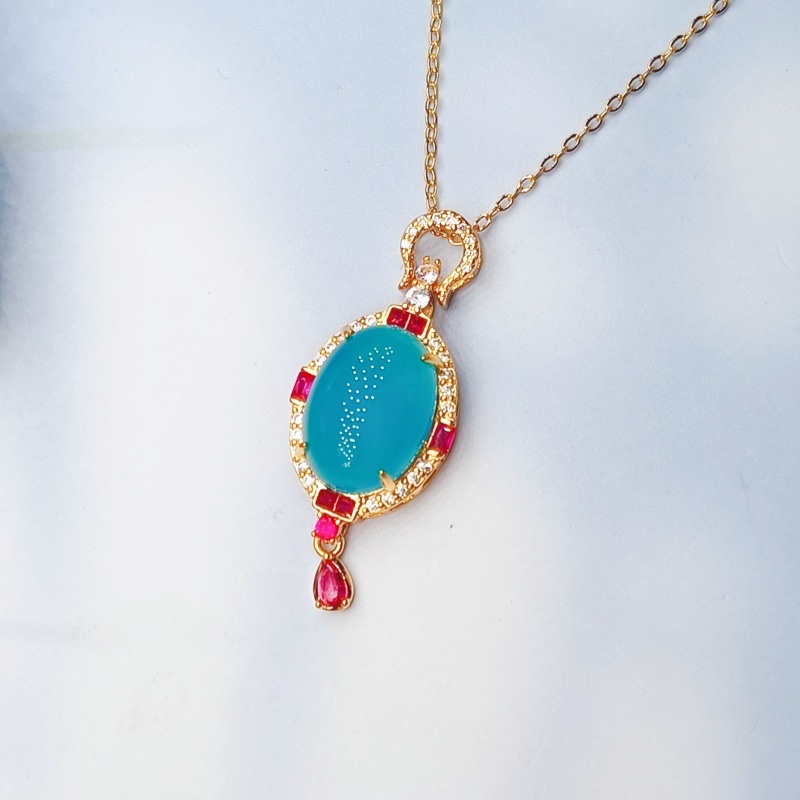 镶嵌天然玉髓流苏吊坠项托微镶锆石蛋形吊坠女镶嵌高冰玉髓项链女 详情图4