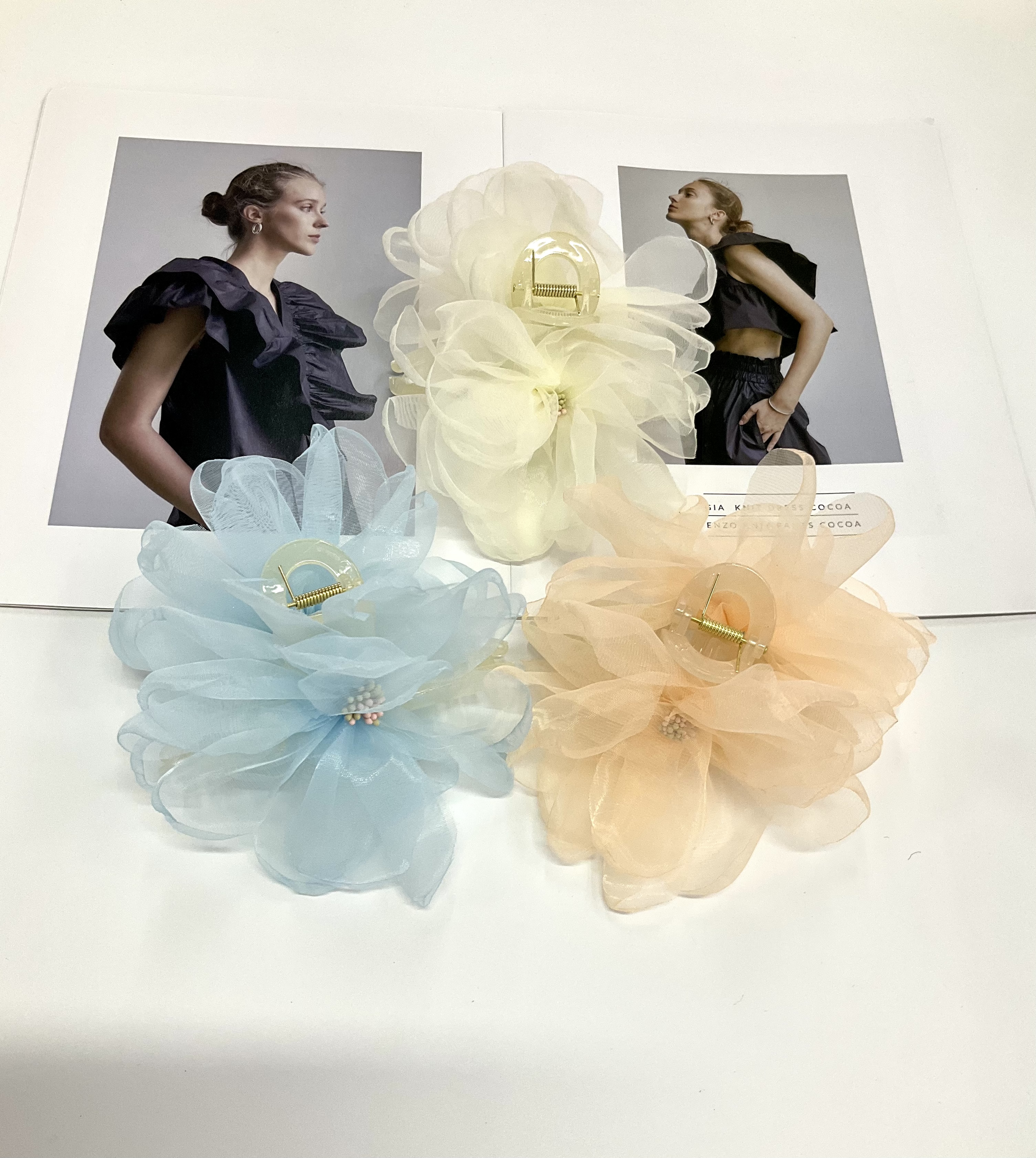 圆点纱钢夹、头饰、飘逸、可爱、灵动