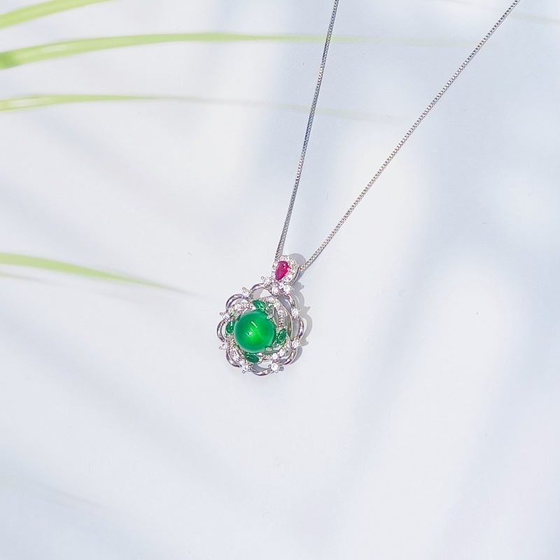 直播带货镶嵌玉髓吊坠挂件锁骨链可旋转吊坠空托挂件饰品 细节图