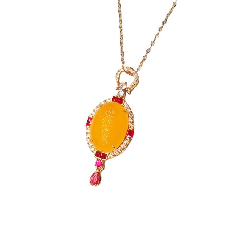 镶嵌天然玉髓流苏吊坠项托微镶锆石蛋形吊坠女镶嵌高冰玉髓项链女 详情图5