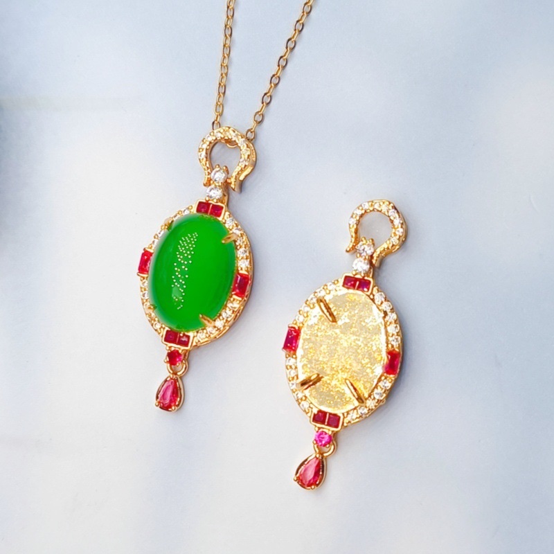 镶嵌天然玉髓流苏吊坠项托微镶锆石蛋形吊坠女镶嵌高冰玉髓项链女 产品图