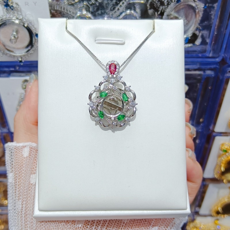 直播带货镶嵌玉髓吊坠挂件锁骨链可旋转吊坠空托挂件饰品 详情图4