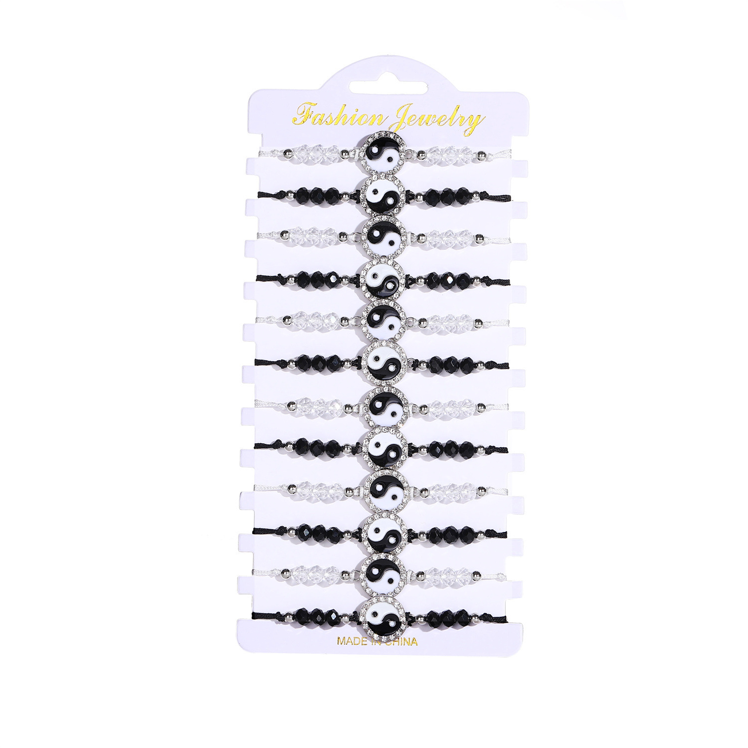 热卖跨境专供合金手工编织情侣手链水晶串珠太极八卦12条套装批发 详情图3