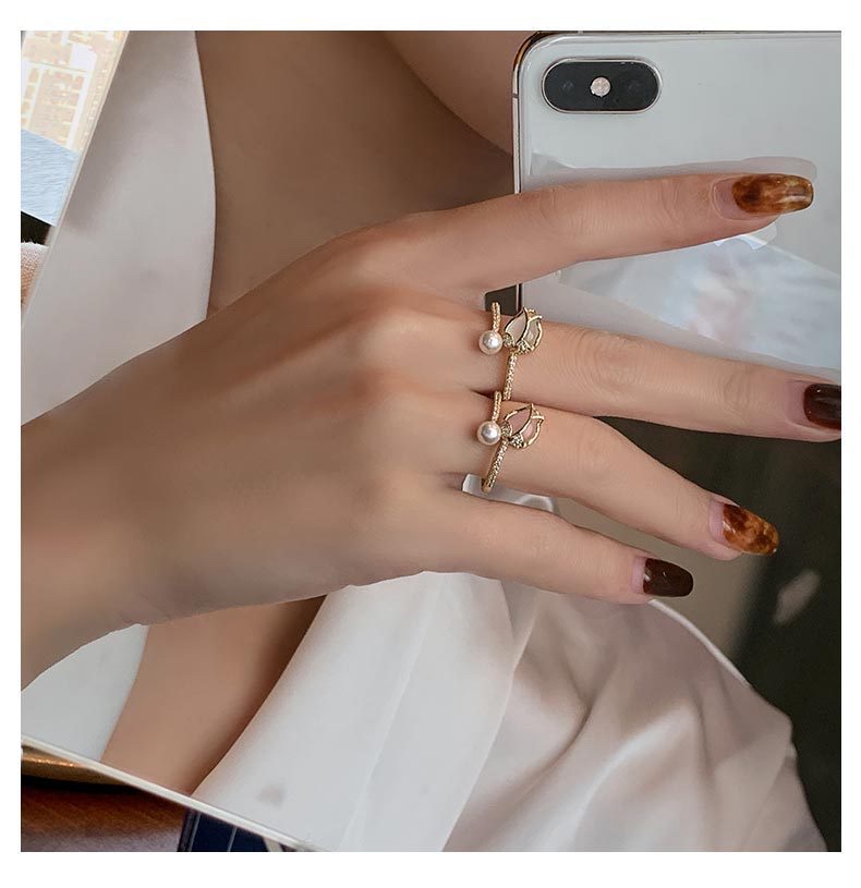 猫眼石郁金香花朵开口戒个性时尚小众设计戒指韩版气质食指戒首饰