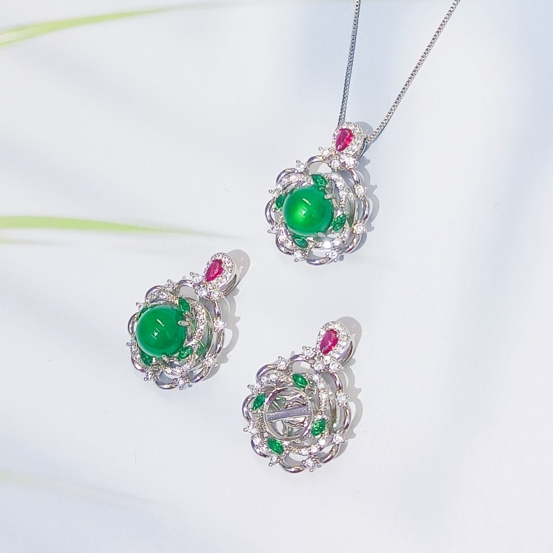 直播带货镶嵌玉髓吊坠挂件锁骨链可旋转吊坠空托挂件饰品 详情图2