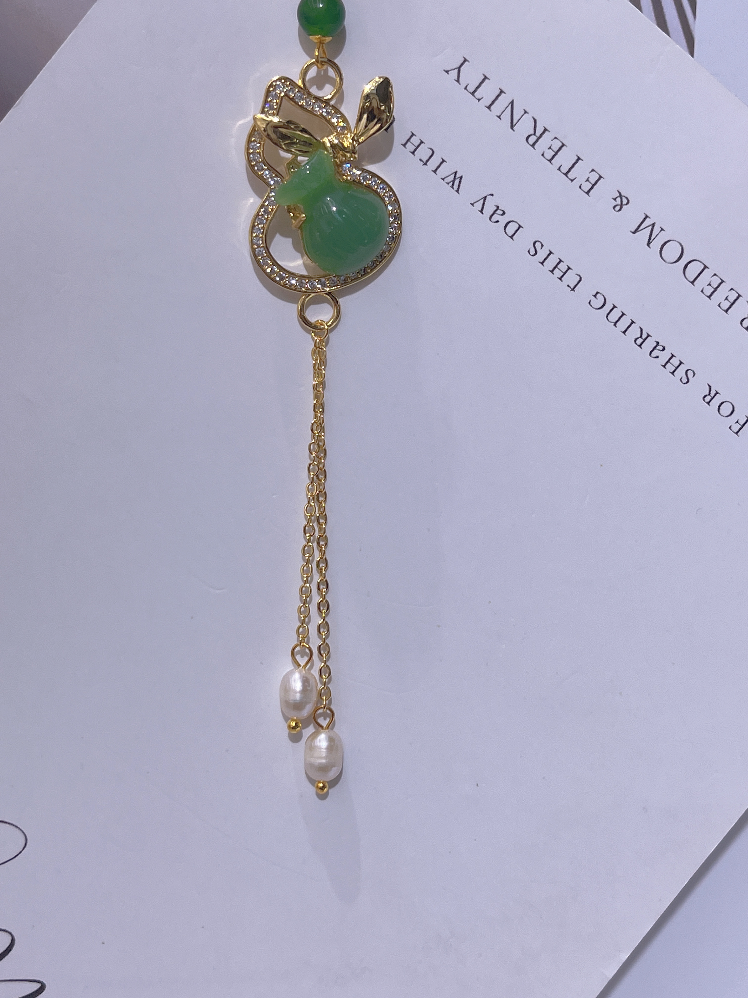 14470120中国风天然淡水珍珠如意葫芦钱袋子胸针女玉髓旗袍压襟高档流苏衣服别针详情图8