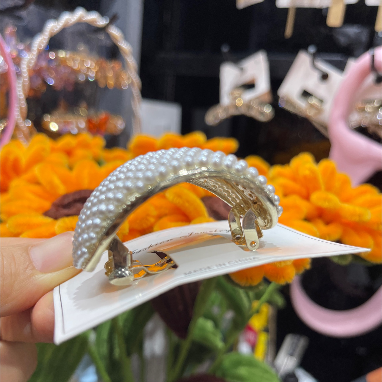 满钻马尾夹珍珠，时尚高马尾夹发夹产品图