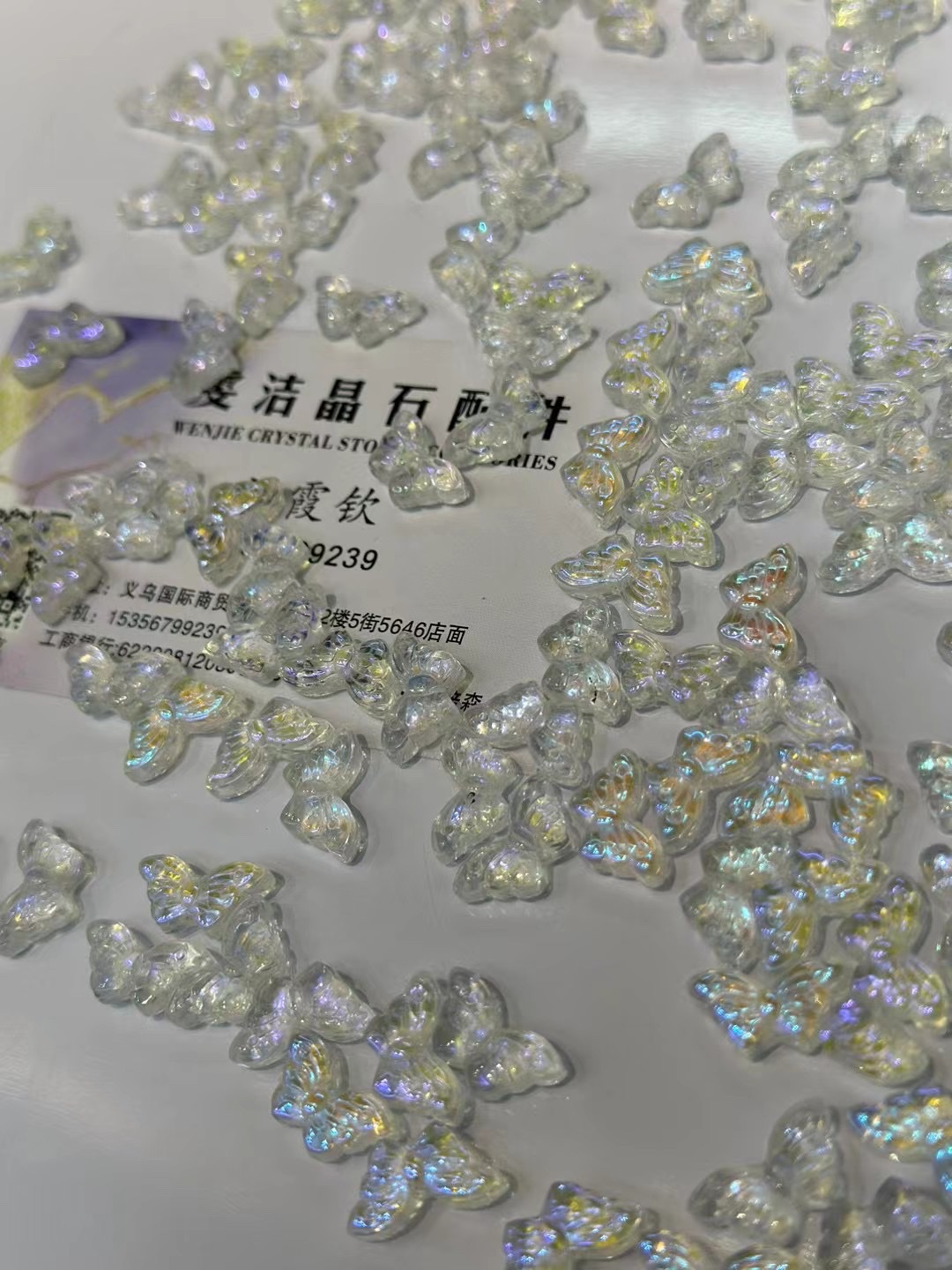 7*15立体蝴蝶发簪配件材料批发 古风饰品配件手工材料捷克琉璃珠 琉璃国风仿玉白底实物图