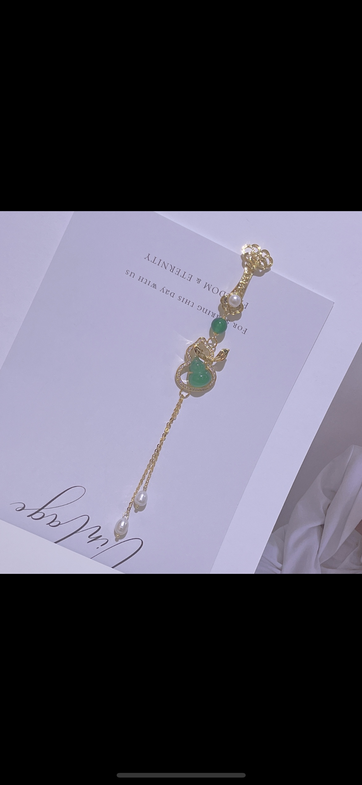 14470120中国风天然淡水珍珠如意葫芦钱袋子胸针女玉髓旗袍压襟高档流苏衣服别针详情图2