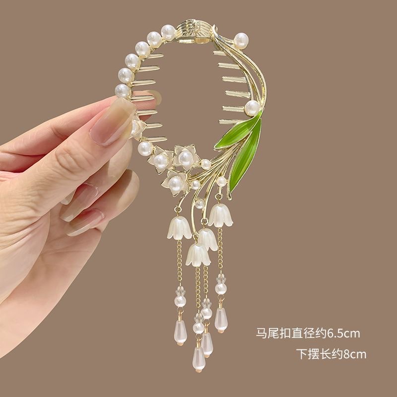 发夹发饰抓夹超仙发夹新款古风高级感流苏马尾盘发神器儿童女士通用款发饰女 发夹头饰白底实物图