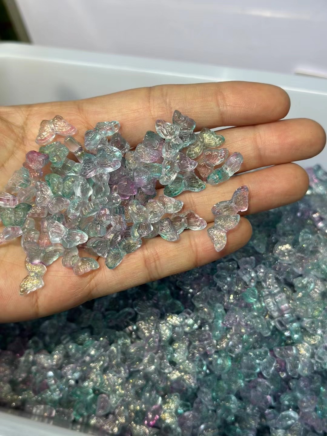 7*15立体蝴蝶发簪配件材料批发 古风饰品配件手工材料捷克琉璃珠 琉璃国风仿玉细节图