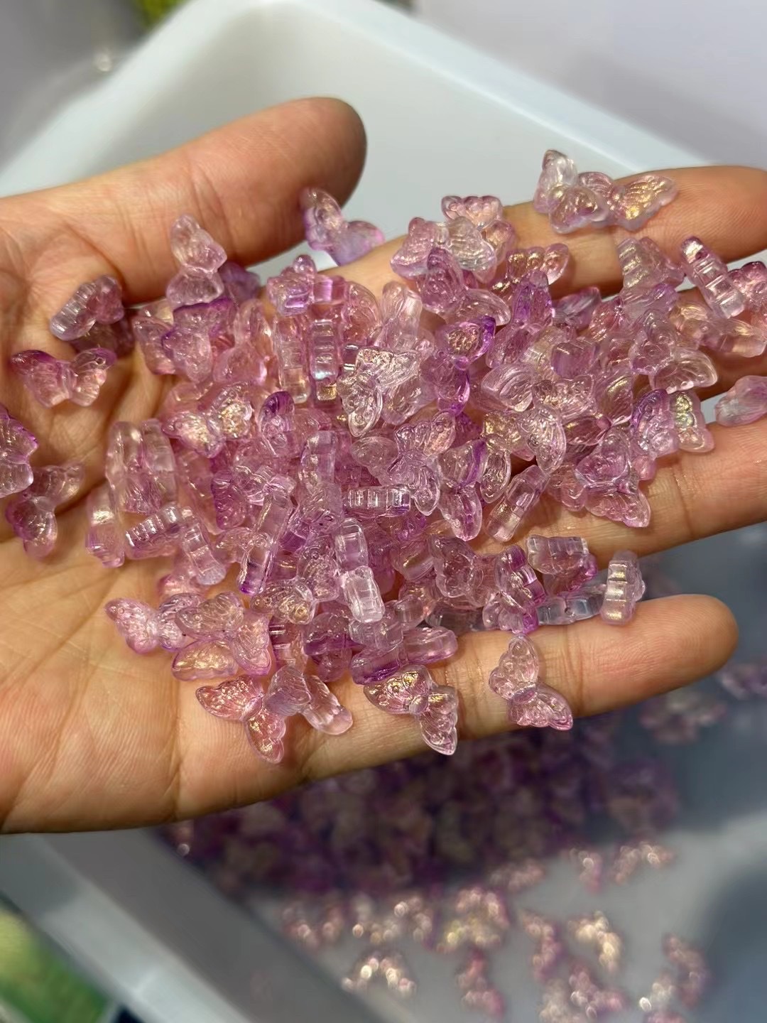 7*15立体蝴蝶发簪配件材料批发 古风饰品配件手工材料捷克琉璃珠 琉璃国风仿玉