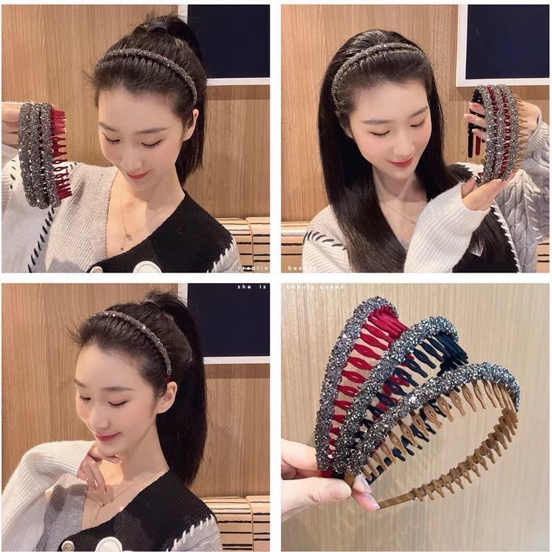 植绒带齿防滑丝绒闪闪尖钻发箍洗脸头箍刘海头箍头饰热买款详情图5