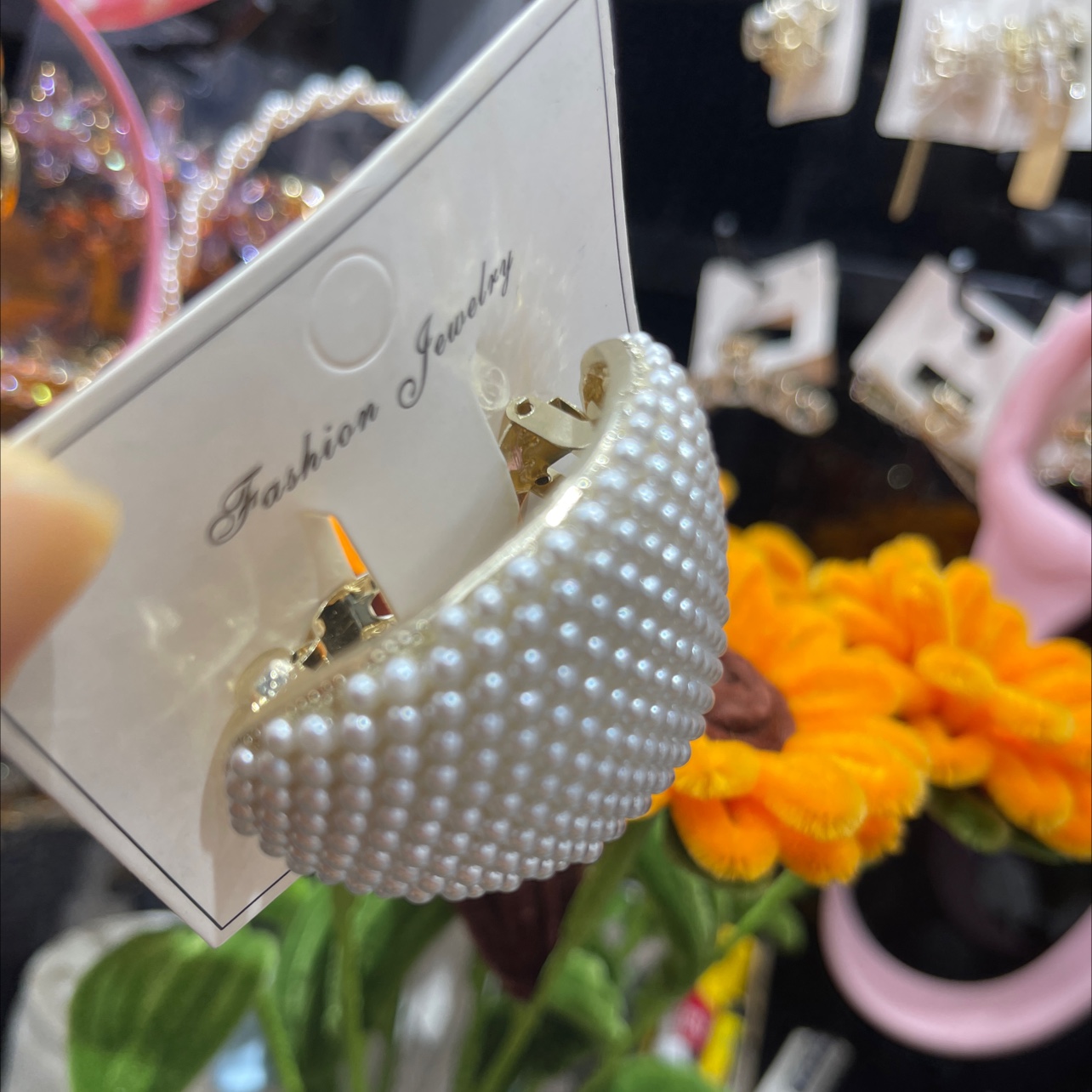 满钻马尾夹珍珠，时尚高马尾夹发夹细节图