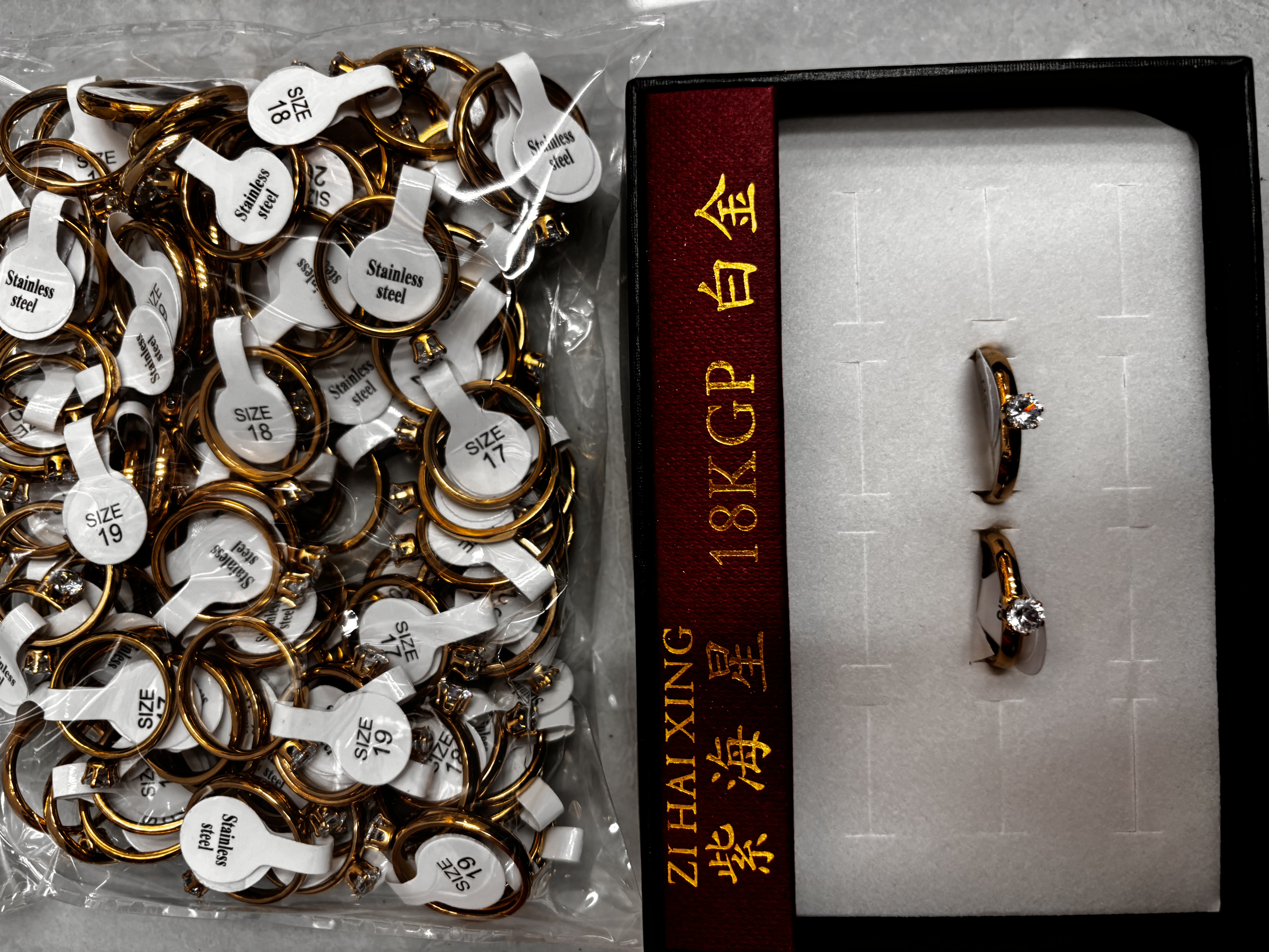 不锈钢24K镀金戒指 锆石个性钻石精致时尚 高贵典雅 独特设计 手工精制戒指细节图