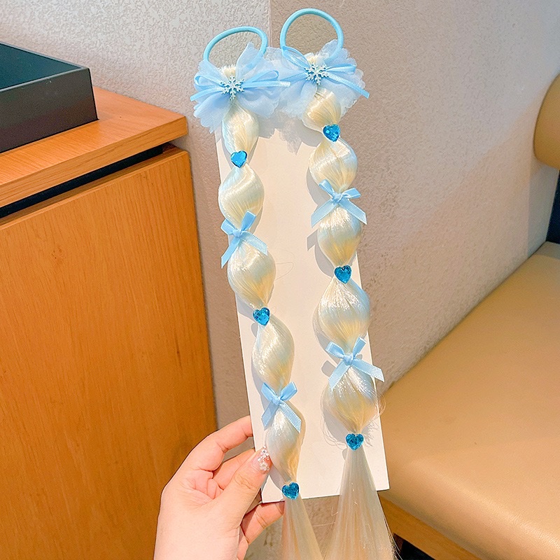 儿童爱莎公主假发辫子发圈女童高马尾扎头发头绳女孩甜酷发绳头饰 发夹儿童夏季可爱发卡儿童夏季可爱汉服头饰儿童假发