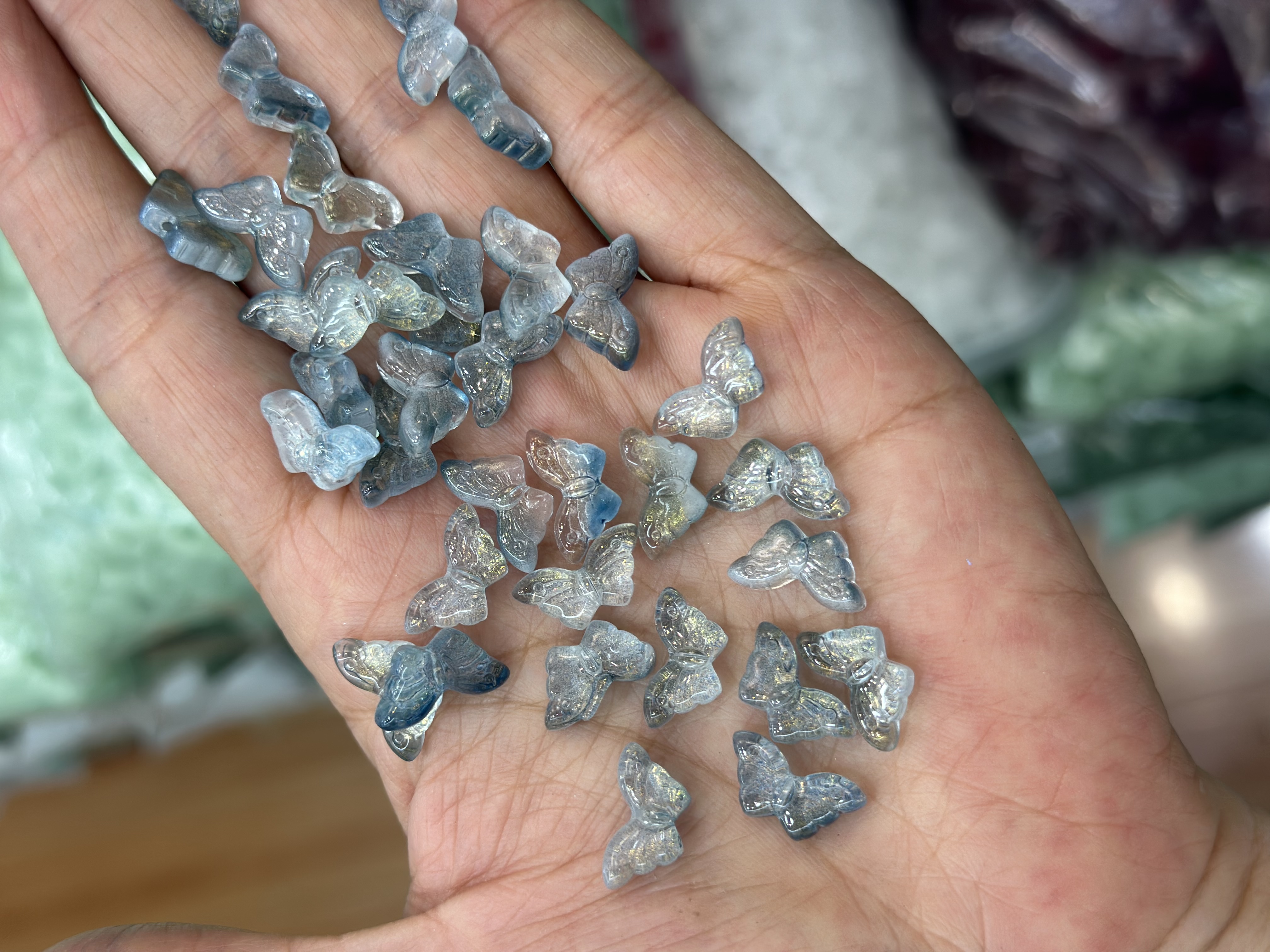 7*15立体蝴蝶发簪配件材料批发 古风饰品配件手工材料捷克琉璃珠 琉璃国风仿玉详情图6