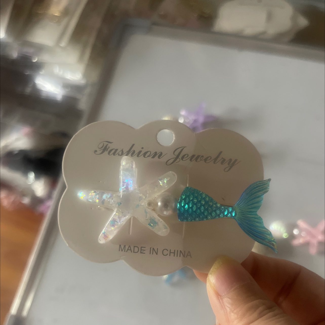 夏日蓝色贝壳海星鱼尾少女发夹海洋风边夹精致头饰简约甜美清新夹细节图