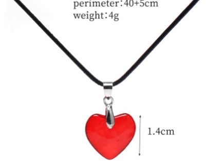 Leather rope, red heart necklace, crystal pendant