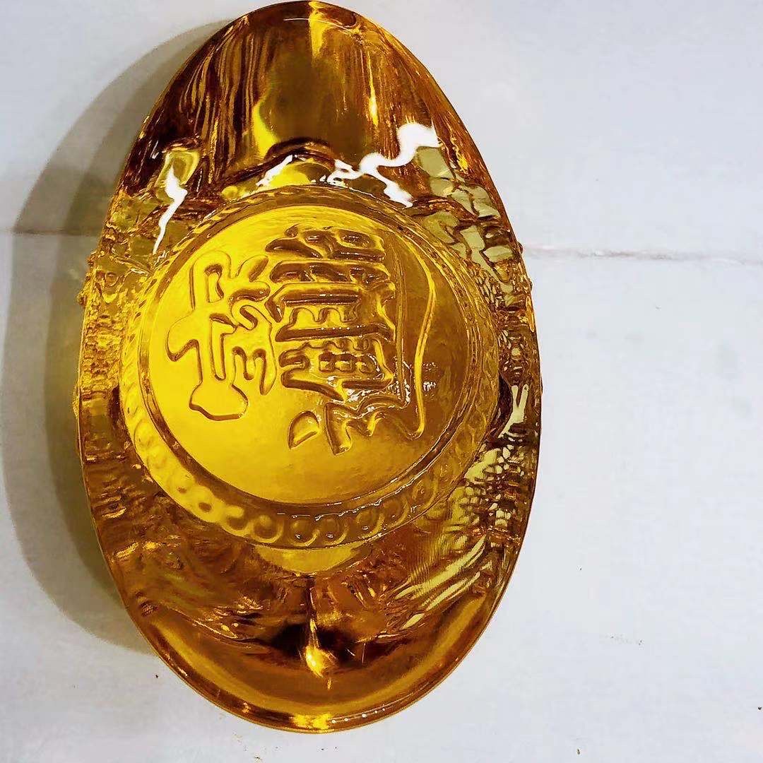 厚秀水晶国产琉璃水晶龙纹元宝商务礼品佛教文化用品，家居装饰摆件商务礼品详情图2