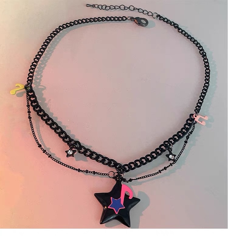 OUKECHUN黑色链条音符星星项链女轻奢小众锁骨链甜酷y2k辣妹颈链项链项链小众甜酷黑色详情图6