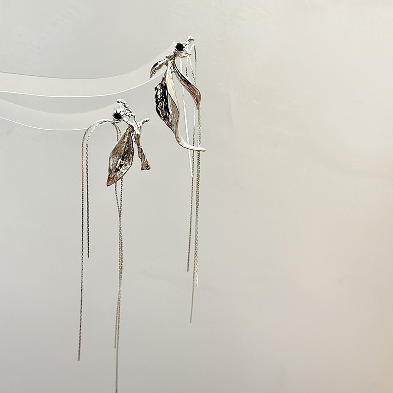 小众设计时尚长款仙气步摇流苏耳环镀银亮闪闪灵动飘逸耳饰耳夹女 白底实物图