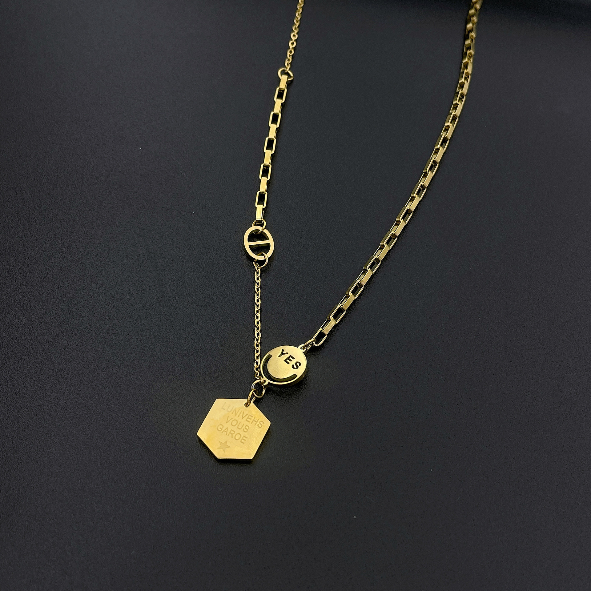 笑脸YES钛钢毛衣链女高端大气百搭个性拼接项链配饰秋冬链子 图