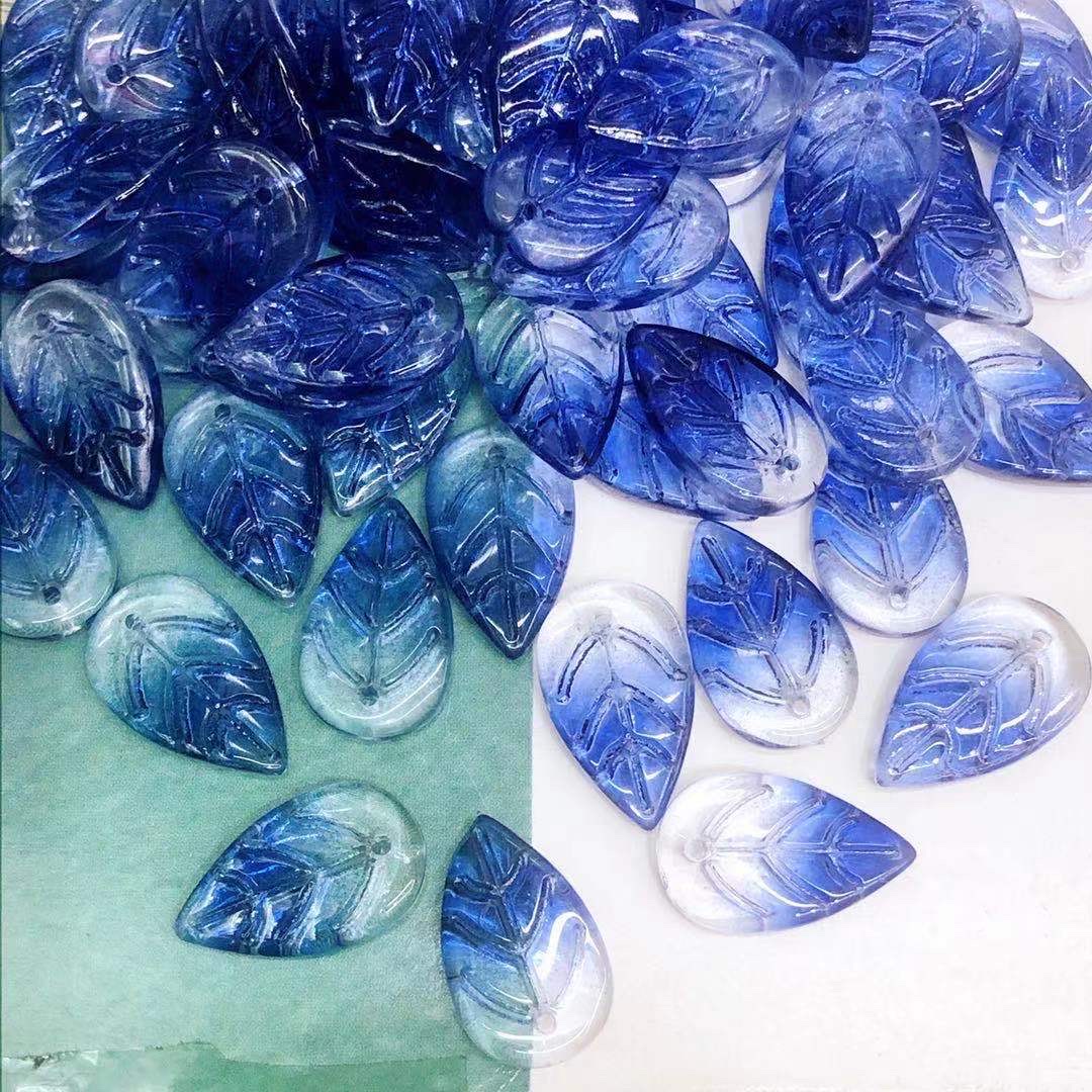 厚秀水晶国产琉璃水晶玻璃树叶琉璃配件，发簪配件儿童发簪流苏材料，手工DIY材料
